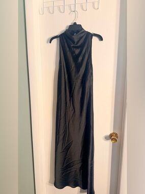Zara Black Satin High-Neck Maxi Dress NWT